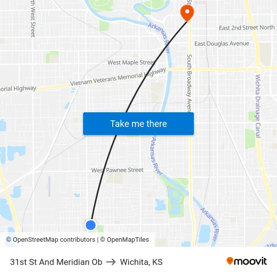 31st St And Meridian Ob to Wichita, KS map