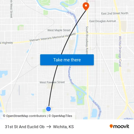 31st St And Euclid Ob to Wichita, KS map