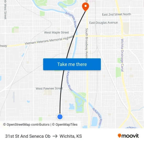 31st St And Seneca Ob to Wichita, KS map