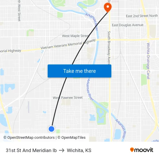 31st St And Meridian Ib to Wichita, KS map