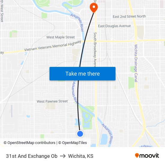 31st And Exchange Ob to Wichita, KS map