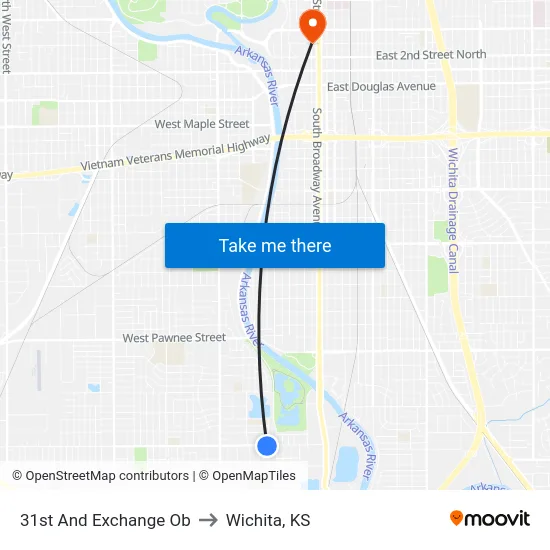 31st And Exchange Ob to Wichita, KS map