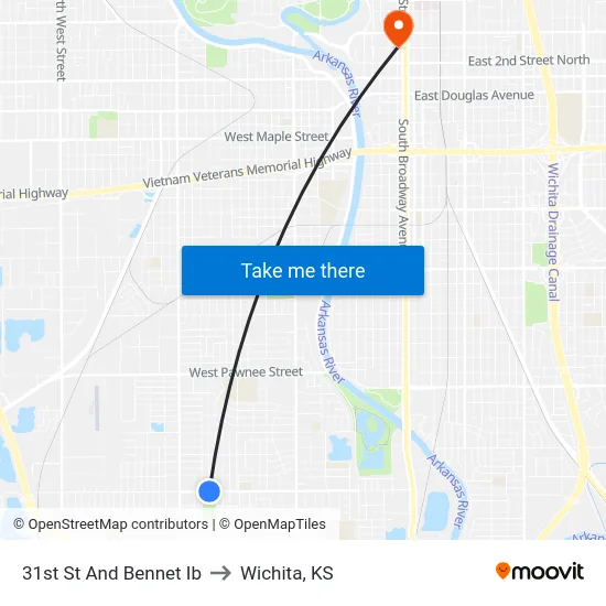 31st St And Bennet Ib to Wichita, KS map
