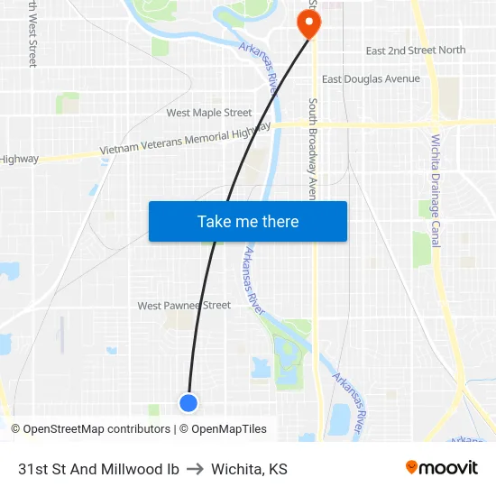 31st St And Millwood Ib to Wichita, KS map