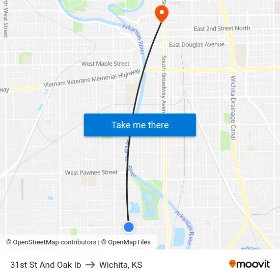 31st St And Oak Ib to Wichita, KS map