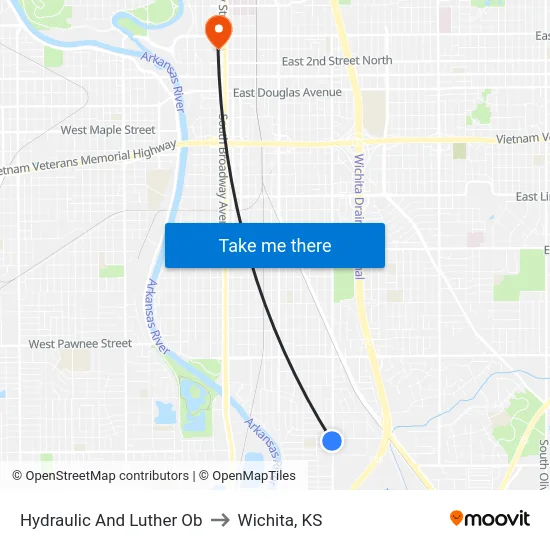Hydraulic And Luther Ob to Wichita, KS map