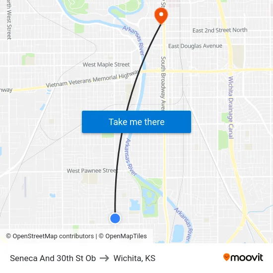 Seneca And 30th St Ob to Wichita, KS map