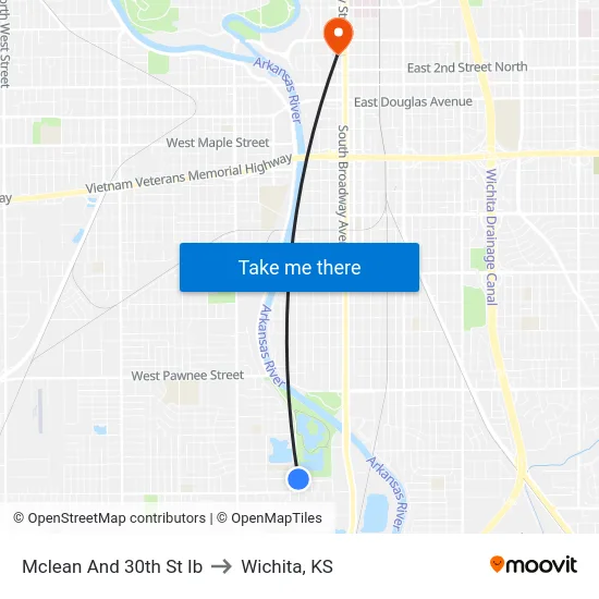 Mclean And 30th St Ib to Wichita, KS map