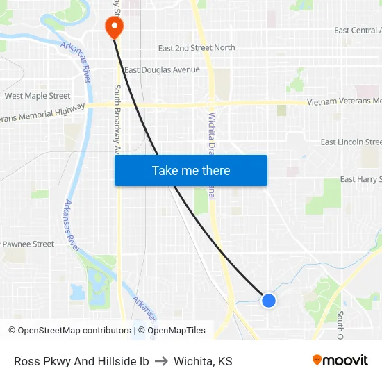 Ross Pkwy And Hillside Ib to Wichita, KS map