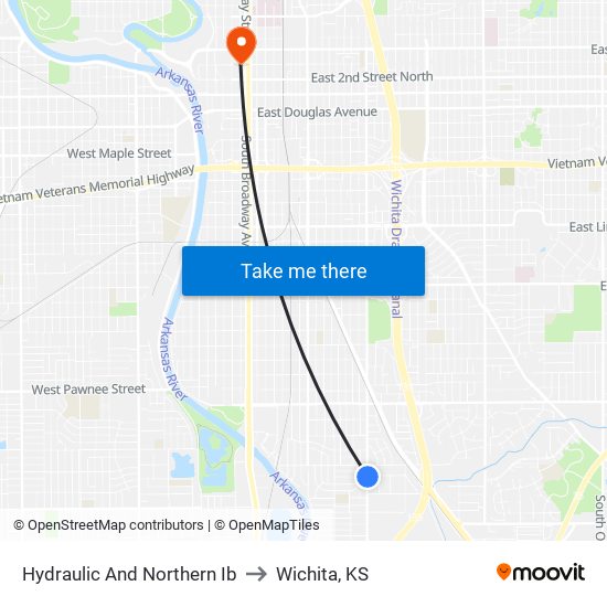 Hydraulic And Northern Ib to Wichita, KS map