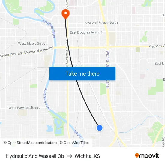 Hydraulic And Wassell Ob to Wichita, KS map