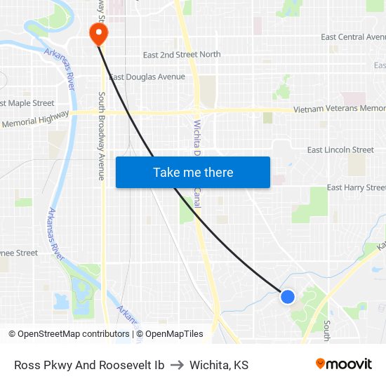 Ross Pkwy And Roosevelt Ib to Wichita, KS map