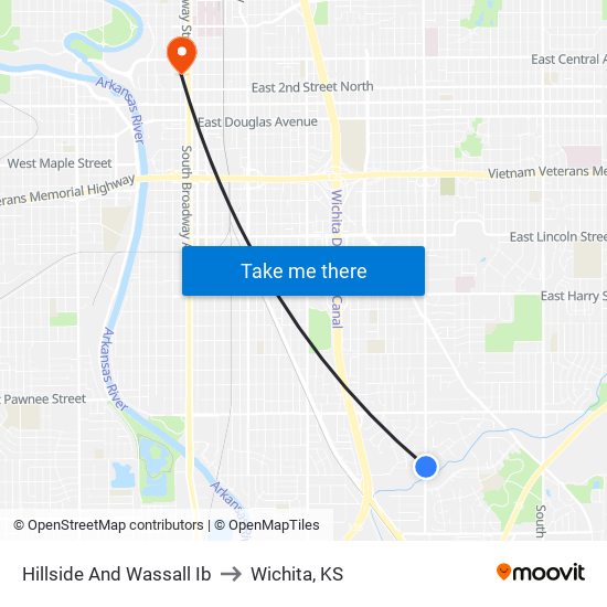Hillside And Wassall Ib to Wichita, KS map