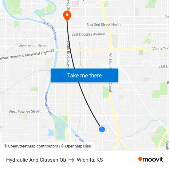 Hydraulic And Classen Ob to Wichita, KS map