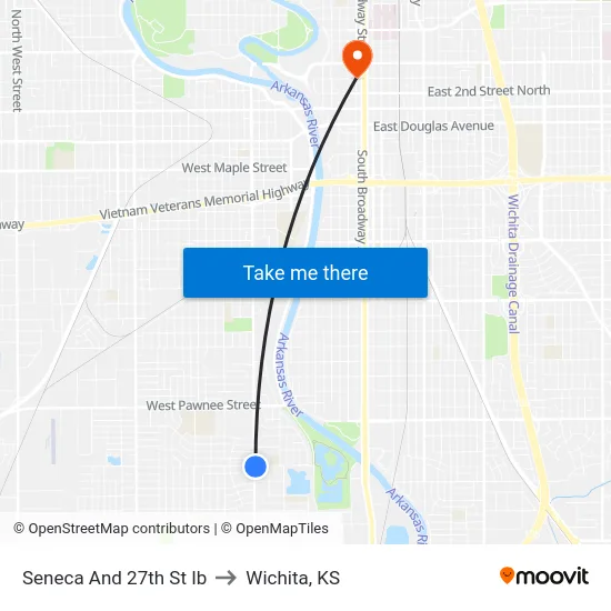 Seneca And 27th St Ib to Wichita, KS map