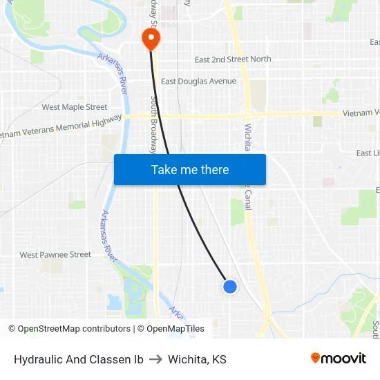 Hydraulic And Classen Ib to Wichita, KS map
