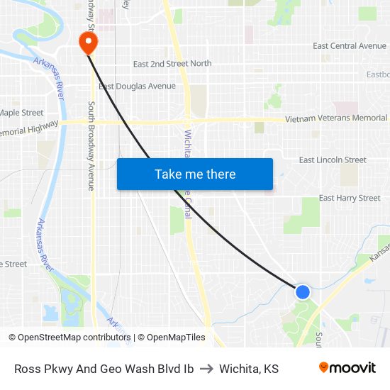Ross Pkwy And Geo Wash Blvd Ib to Wichita, KS map