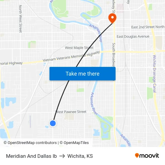 Meridian And Dallas Ib to Wichita, KS map