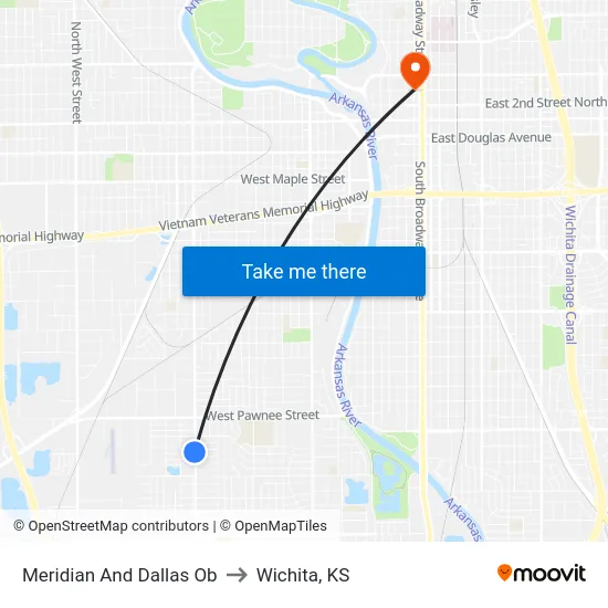 Meridian And Dallas Ob to Wichita, KS map