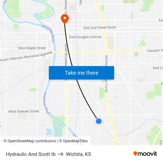Hydraulic And Scott Ib to Wichita, KS map