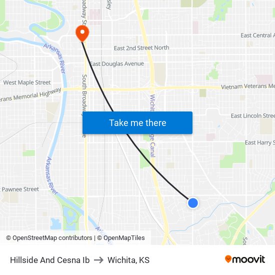 Hillside And Cesna Ib to Wichita, KS map