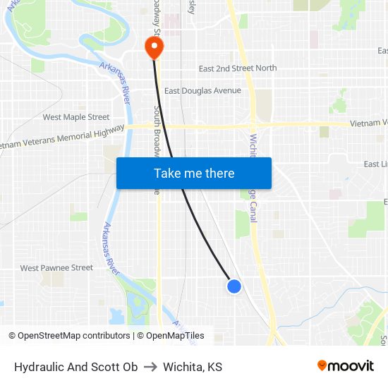 Hydraulic And Scott Ob to Wichita, KS map