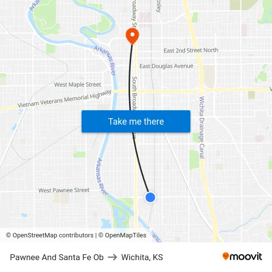 Pawnee And Santa Fe Ob to Wichita, KS map