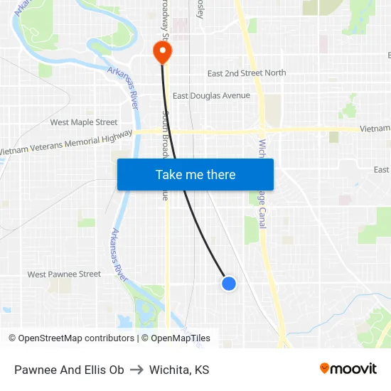 Pawnee And Ellis Ob to Wichita, KS map