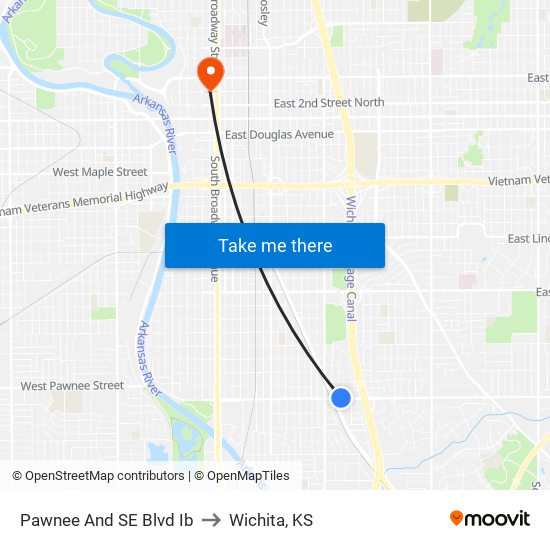 Pawnee And SE Blvd Ib to Wichita, KS map