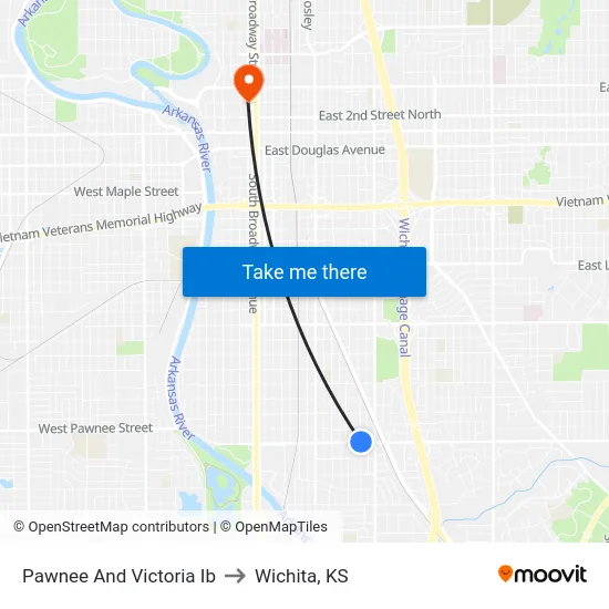 Pawnee And Victoria Ib to Wichita, KS map