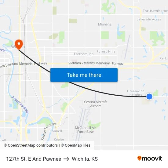 127th St. E And Pawnee to Wichita, KS map
