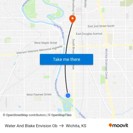 Water And Blake Envision Ob to Wichita, KS map
