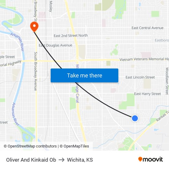 Oliver And Kinkaid Ob to Wichita, KS map