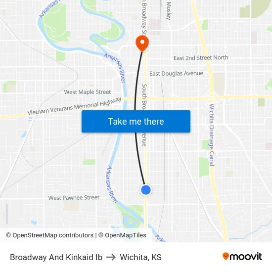 Broadway And Kinkaid Ib to Wichita, KS map