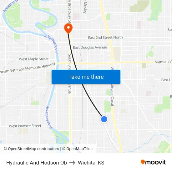 Hydraulic And Hodson Ob to Wichita, KS map