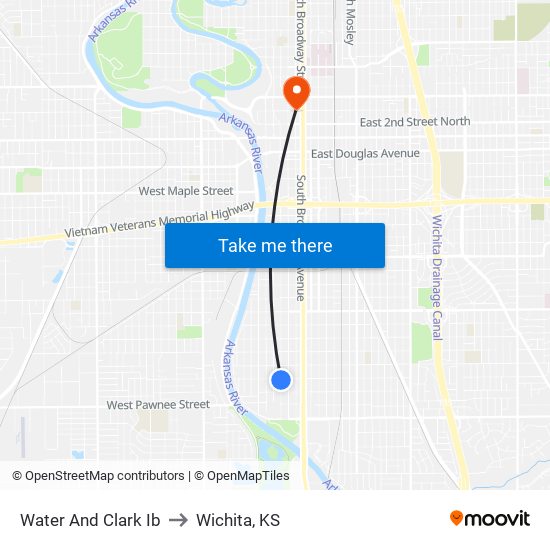 Water And Clark Ib to Wichita, KS map