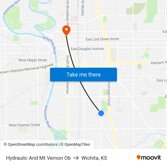 Hydraulic And Mt Vernon Ob to Wichita, KS map