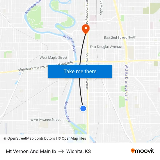 Mt Vernon And Main Ib to Wichita, KS map