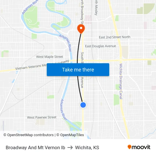 Broadway And Mt Vernon Ib to Wichita, KS map