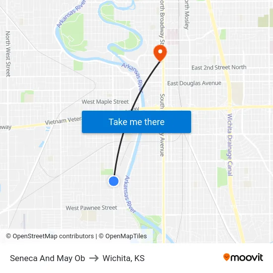 Seneca And May Ob to Wichita, KS map