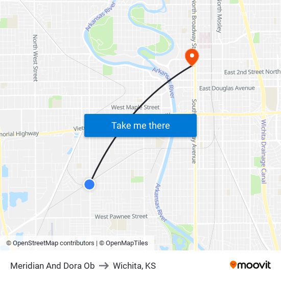 Meridian And Dora Ob to Wichita, KS map