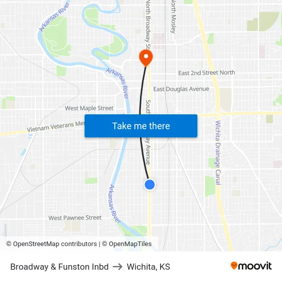 Broadway & Funston Inbd to Wichita, KS map