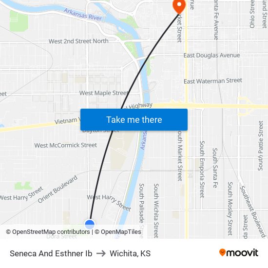 Seneca And Esthner Ib to Wichita, KS map