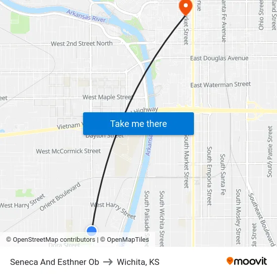 Seneca And Esthner Ob to Wichita, KS map