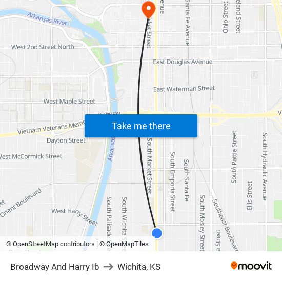 Broadway And Harry Ib to Wichita, KS map