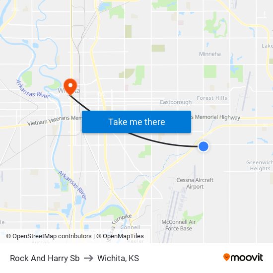 Rock And Harry Sb to Wichita, KS map