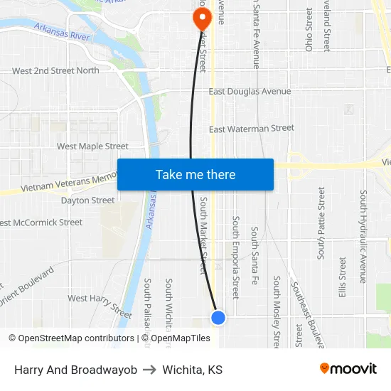 Harry And Broadwayob to Wichita, KS map