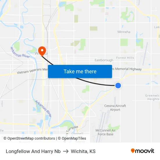 Longfellow And Harry Nb to Wichita, KS map
