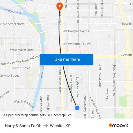 Harry & Santa Fe Ob to Wichita, KS map