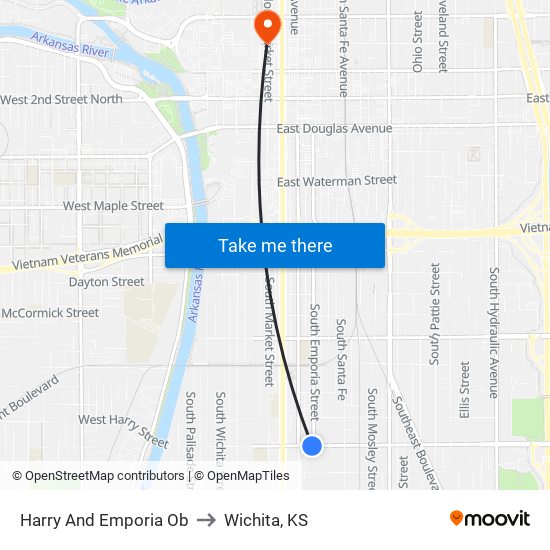 Harry And Emporia Ob to Wichita, KS map